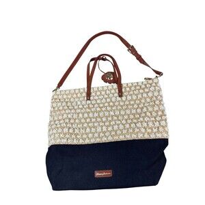 Tommy Bahama Tan Black Woven Tote Bag Brown Strap Large Shoulder Purse Beachy
